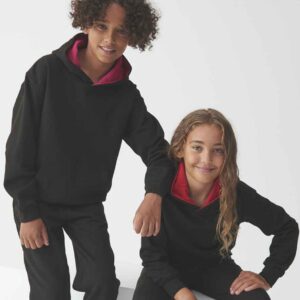 AWDis Kids Varsity Hoodie | Jet Black/Fire Red