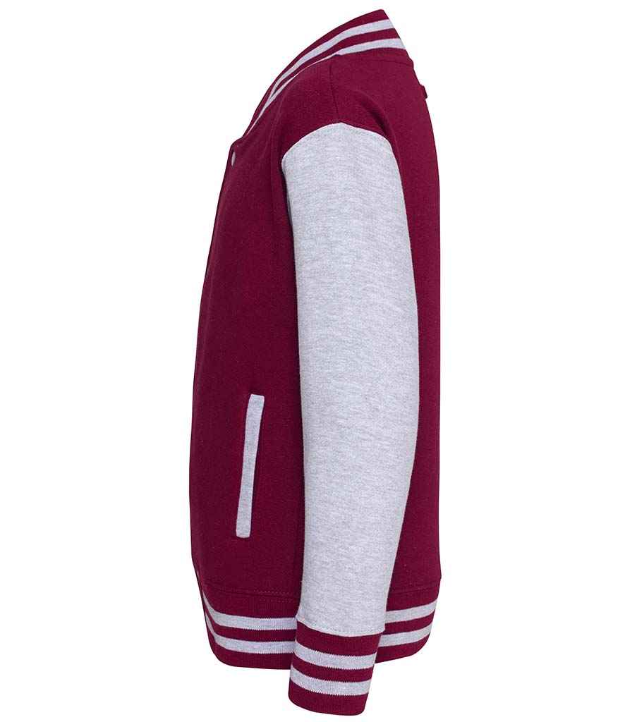 AWDis Kids Varsity Jacket | Burgundy/Heather Grey - Image 2