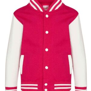 AWDis Kids Varsity Jacket | Hot Pink/White