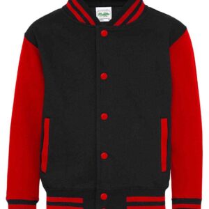 AWDis Kids Varsity Jacket | Jet Black/Fire Red