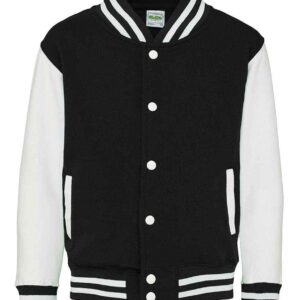 AWDis Kids Varsity Jacket | Jet Black/White