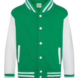 AWDis Kids Varsity Jacket | Kelly Green/White