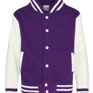 AWDis Kids Varsity Jacket | Purple/White