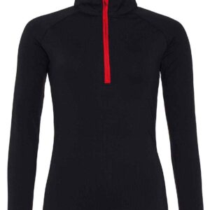 AWDis Ladies Cool Half Zip Sweat Top | Jet Black/Fire Red