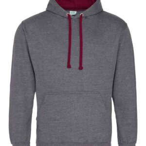 AWDis Varsity Hoodie | Charcoal/Burgundy