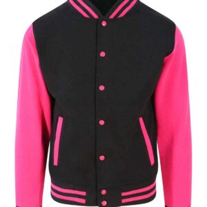 AWDis Varsity Jacket | Jet Black/Hot Pink