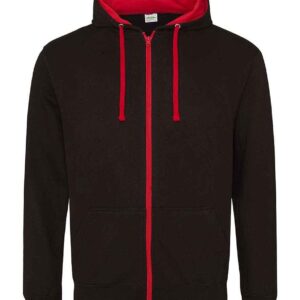 AWDis Varsity Zoodie | Jet Black/Fire Red