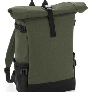 BagBase Block Roll-Top Backpack | Olive Green/Black