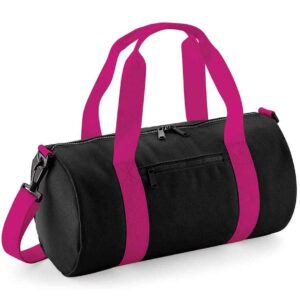 BagBase Mini Barrel Bag | Black/Fuchsia