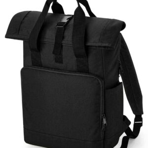 BagBase Recycled Twin Handle Roll-Top Laptop Backpack | Black
