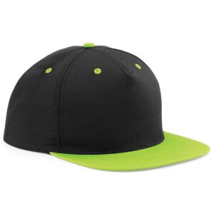 Beechfield 5 Panel Contrast Snapback | Black/Lime Green