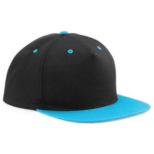 Beechfield 5 Panel Contrast Snapback | Black/Surf Blue