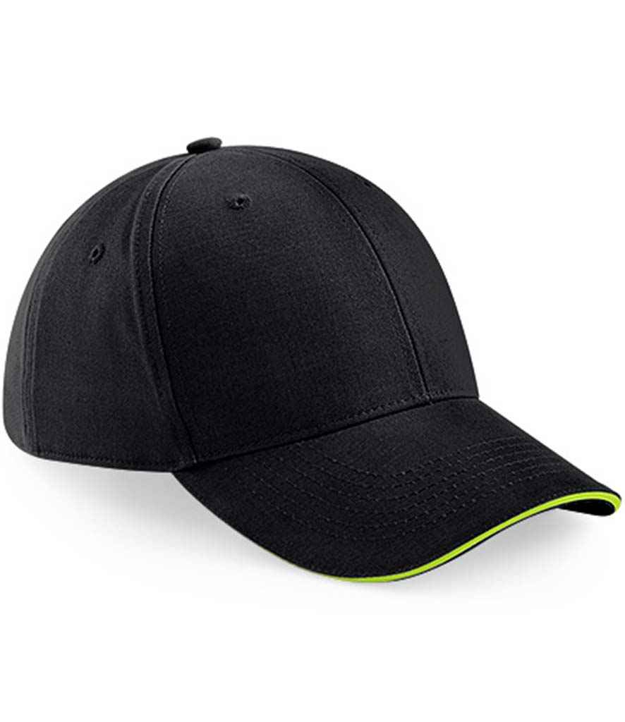 Beechfield Athleisure 6 Panel Cap | Black/Lime Green