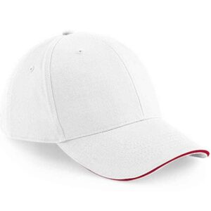 Beechfield Athleisure 6 Panel Cap | White/Classic Red