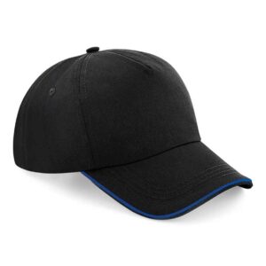 Beechfield Authentic Piped 5 Panel Cap | Black/Bright Royal