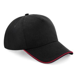 Beechfield Authentic Piped 5 Panel Cap | Black/Classic Red