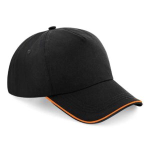 Beechfield Authentic Piped 5 Panel Cap | Black/Orange