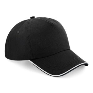 Beechfield Authentic Piped 5 Panel Cap | Black/White