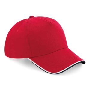 Beechfield Authentic Piped 5 Panel Cap | Classic Red/Black/White