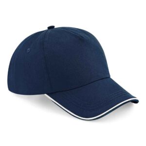 Beechfield Authentic Piped 5 Panel Cap | French Navy/White