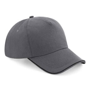 Beechfield Authentic Piped 5 Panel Cap | Graphite Grey/Black