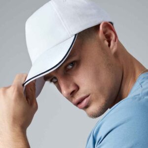 Beechfield Authentic Piped 5 Panel Cap | White/French Navy
