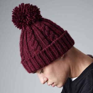 Beechfield Cable Knit Melange Beanie | Burgundy