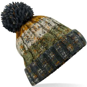 Beechfield Corkscrew Pom Pom Beanie | Autumn Moss