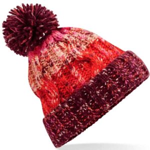 Beechfield Corkscrew Pom Pom Beanie | Cherry Sherbet