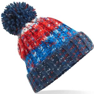 Beechfield Corkscrew Pom Pom Beanie | Chilli Blues