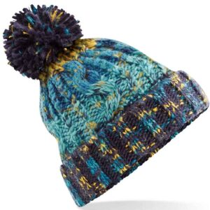 Beechfield Corkscrew Pom Pom Beanie | Marina Splash