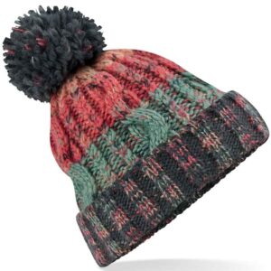 Beechfield Corkscrew Pom Pom Beanie | Watermelon Breeze
