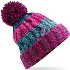 Beechfield Corkscrew Pom Pom Beanie | Winter Berries