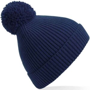 Beechfield Engineered Knit Ribbed Pom Pom Beanie | Oxford Navy