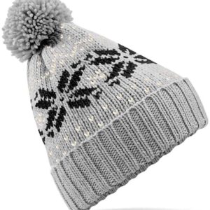 Beechfield Fair Isle Snowstar® Beanie | Light Grey/Black/Off White