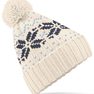 Beechfield Fair Isle Snowstar® Beanie | Off White/Navy/Sky Blue