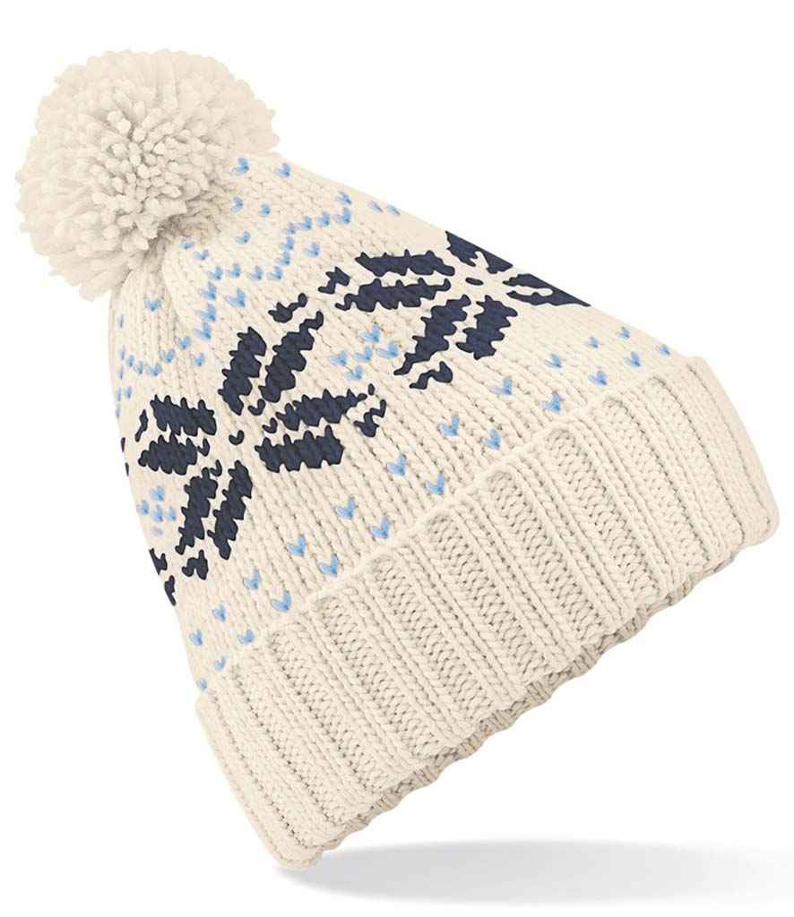 Beechfield Fair Isle Snowstar® Beanie | Off White/Navy/Sky Blue