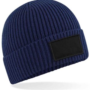 Beechfield Fashion Patch Beanie | Oxford Navy/Black