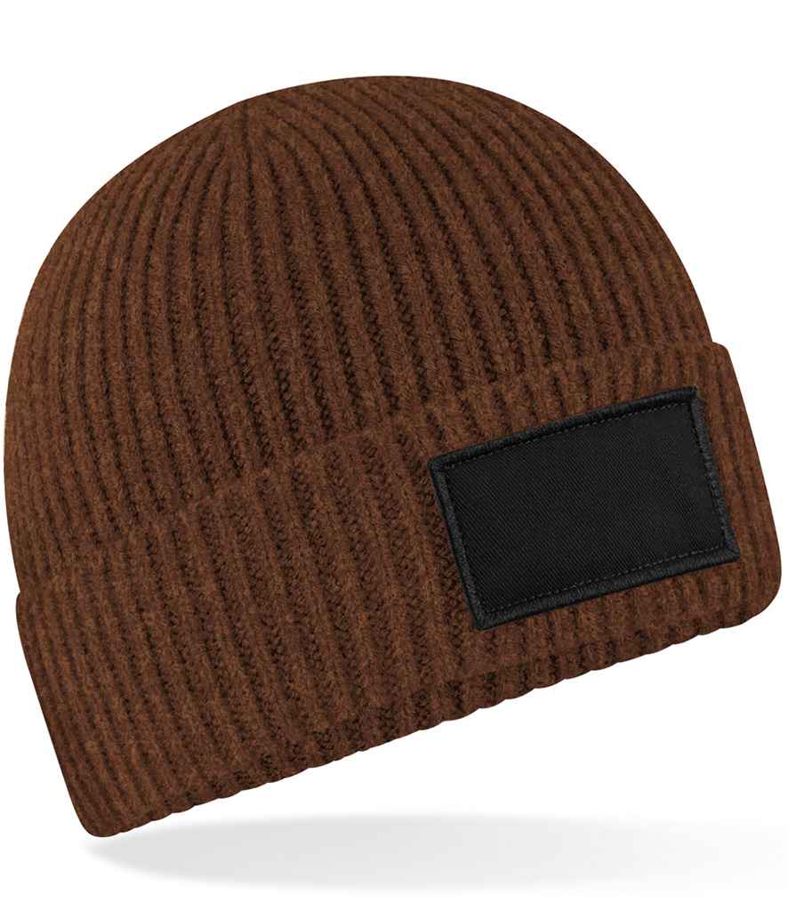 Beechfield Fashion Patch Beanie | Walnut/Black
