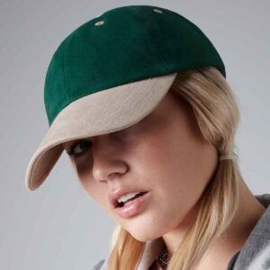 Beechfield Heavy Brushed Low Profile Cap | Forest Green/Taupe