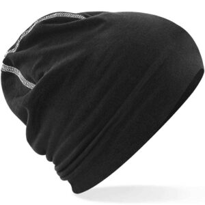 Beechfield Hemsedal Cotton Beanie | Black/White
