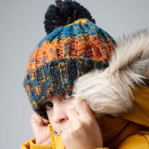 Beechfield Junior Corkscrew Pom Pom Beanie | Retro Blues