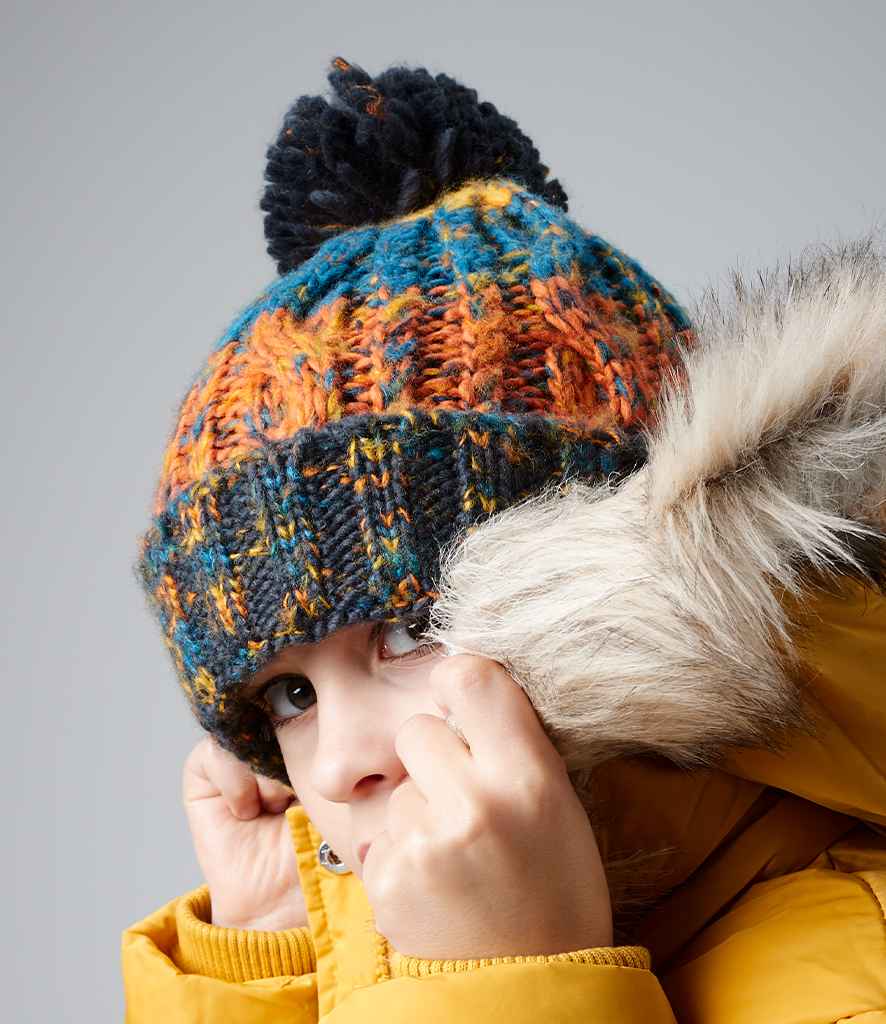 Beechfield Junior Corkscrew Pom Pom Beanie | Retro Blues