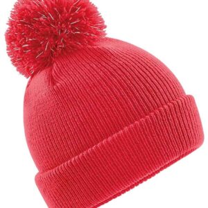 Beechfield Kids Reflective Bobble Beanie | Bright Red