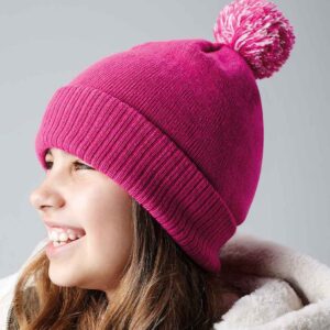 Beechfield Kids Snowstar® Beanie | Fuchsia/Off White