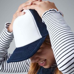Beechfield Kids Vintage Snapback Trucker Cap | French Navy/White