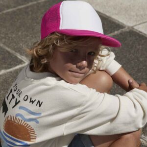 Beechfield Kids Vintage Snapback Trucker Cap | Fuchsia/White