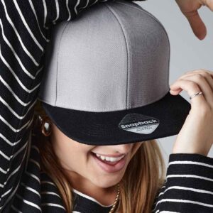 Beechfield Original Flat Peak 6 Panel Snapback Cap | Grey/Black