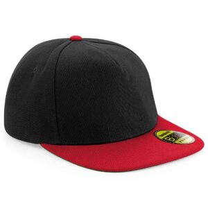 Beechfield Original Flat Peak Snapback Cap | Black/Classic Red