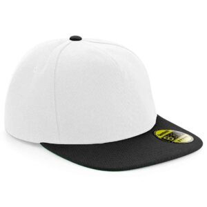 Beechfield Original Flat Peak Snapback Cap | White/Black